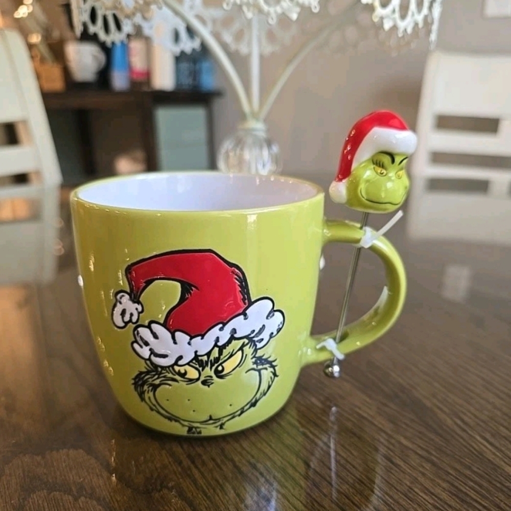Grinch Christmas Mug with Santa Hat